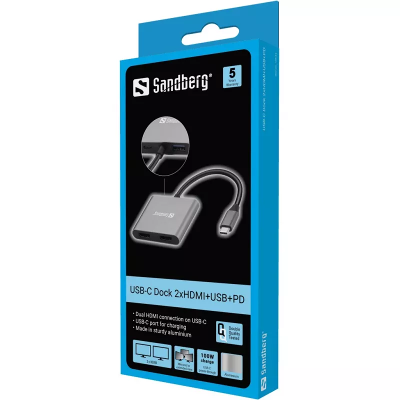 Sandberg USB-C Dock 2xHDMI+USB+PD Maximum resolution 3840x2160