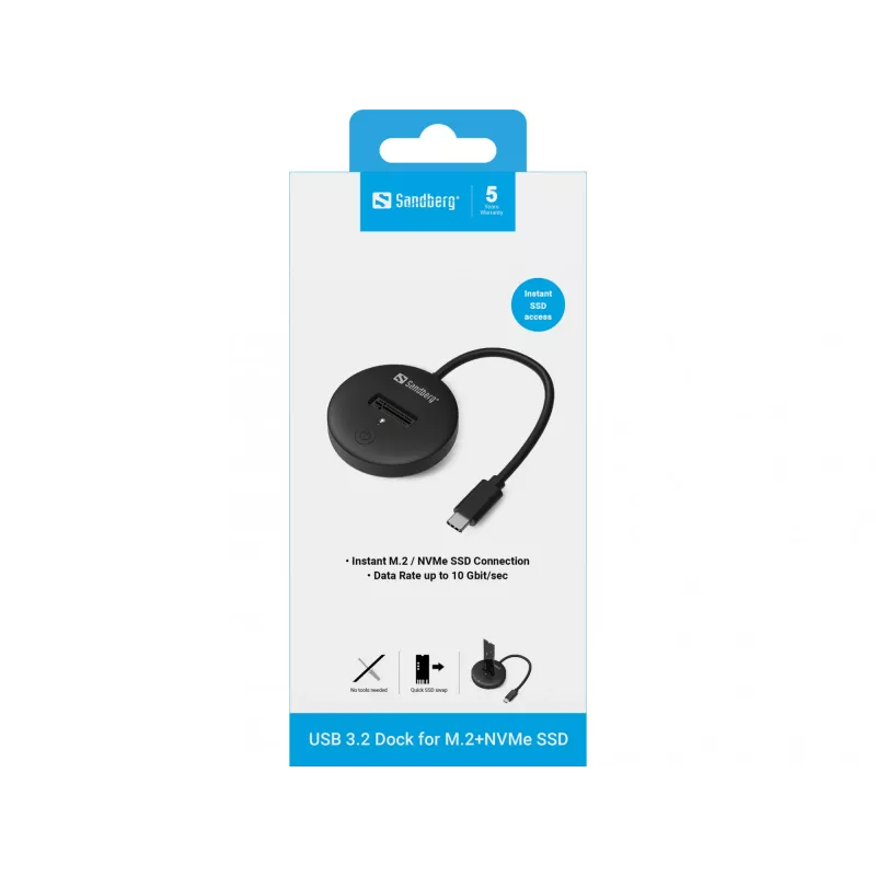 Sandberg USB 3.2 Dock for M.2+NVMe SSD 4TB Black