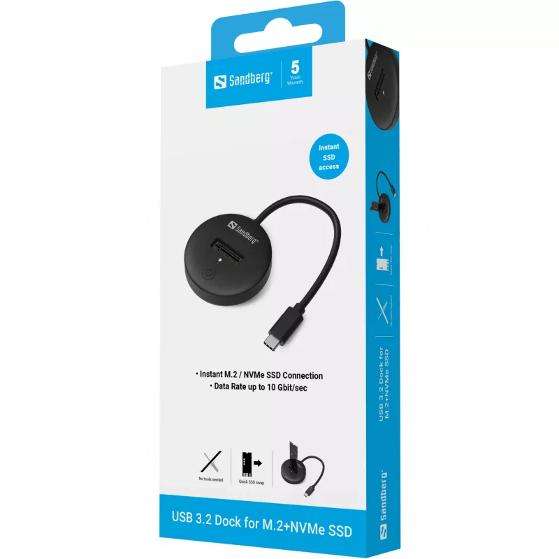 Sandberg USB 3.2 Dock for M.2+NVMe SSD 4TB Black