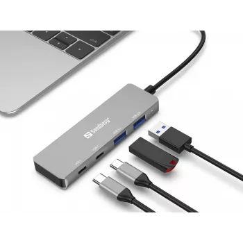 Sandberg USB-C to 2xUSB-A + 2xUSB-C Hub Grey Aluminium