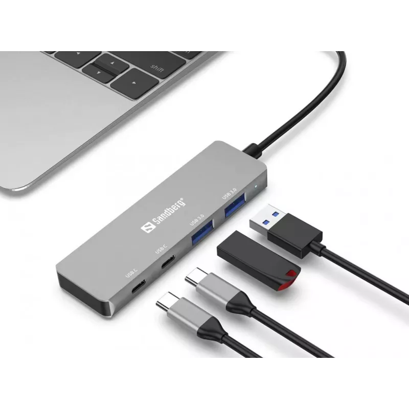 Sandberg USB-C to 2xUSB-A + 2xUSB-C Hub Grey Aluminium