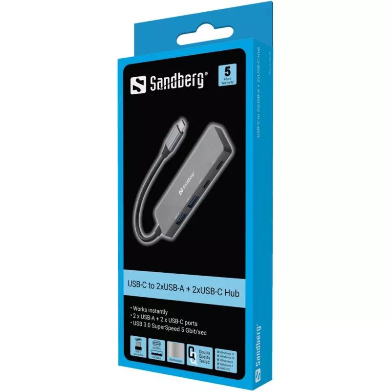 Sandberg USB-C to 2xUSB-A + 2xUSB-C Hub Grey Aluminium