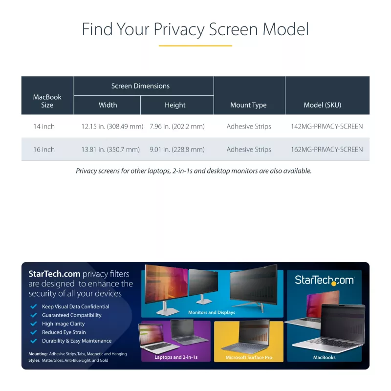 StarTech.com 16-inch MacBook Pro 21/23 Privacy Screen, Gold Filter w/Enhanced Privacy, Computer Security Shield, Double-Sided Screen Protector, +/- 30 Deg.