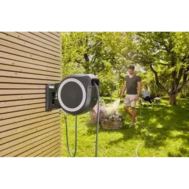 Wall-mounted reel Gardena RollUp Automatic Black Grey