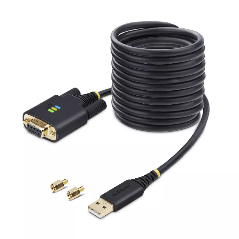 StarTech.com 10ft (3m) USB to Null Modem Serial Adapter Cable, Interchangeable DB9 Screws/Nuts, COM Retention, USB-A to RS232, FTDI, Level-4 ESD Protection, Windows/macOS/ChromeOS/Linux - Rugged TPE Construction