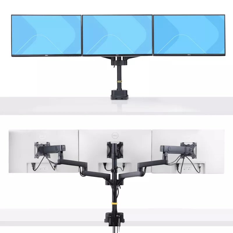 StarTech.com Triple Monitor Desk Mount For Up To Three 27in Screens, VESA 75x75/100x100, Tool-Less Arm Adjustments, C-Clamp/Grommet Mount, Spring-Assisted Arms