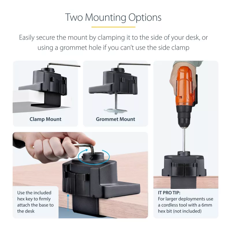 StarTech.com Triple Monitor Desk Mount For Up To Three 27in Screens, VESA 75x75/100x100, Tool-Less Arm Adjustments, C-Clamp/Grommet Mount, Spring-Assisted Arms
