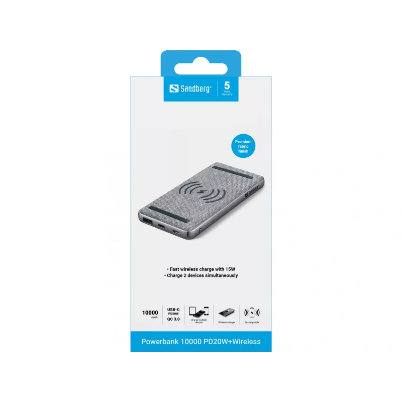 Portable Power Bank Sandberg Powerbank 10000 PD20W+Wireless, 10000 mAh