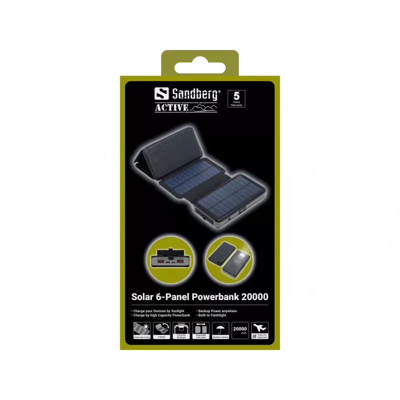 Powerbank Sandberg Solar 6-Panel 20000mAh Lithium Polymer Black