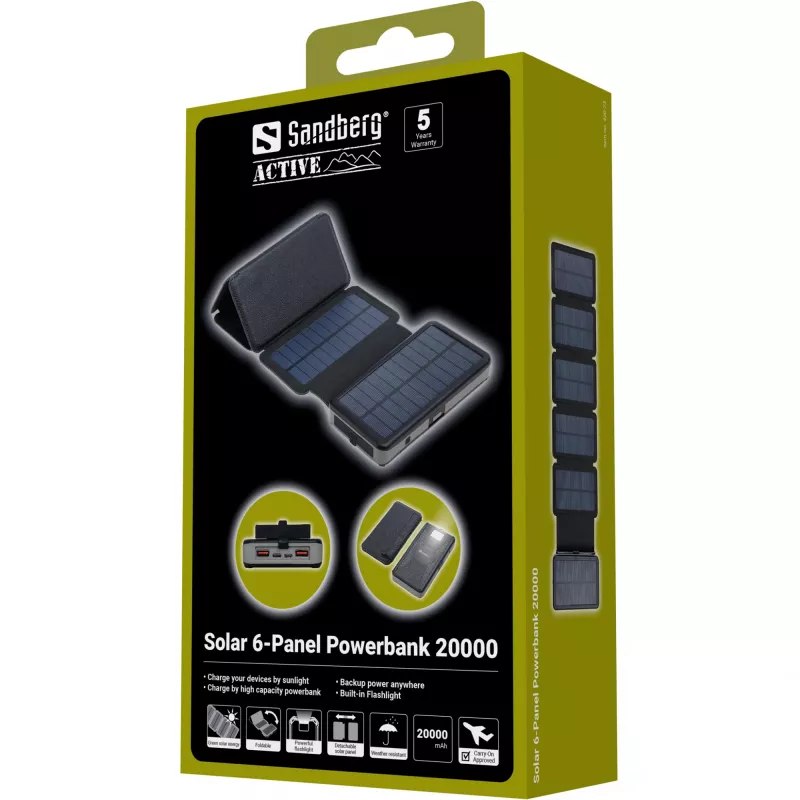 Powerbank Sandberg Solar 6-Panel 20000mAh Lithium Polymer Black