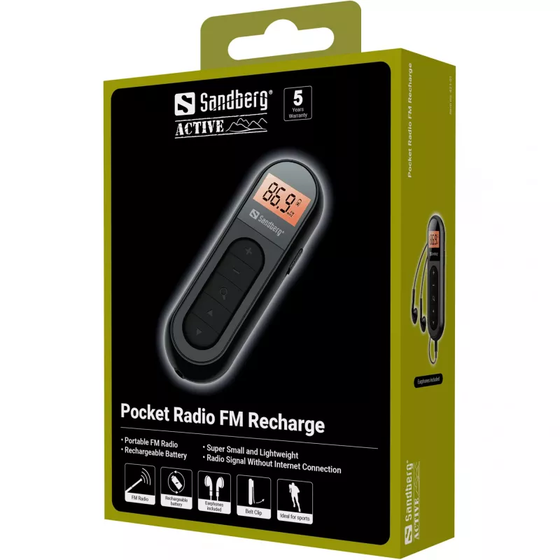 Portable Radio Sandberg Pocket Radio FM Recharge FM 76-108 MHz