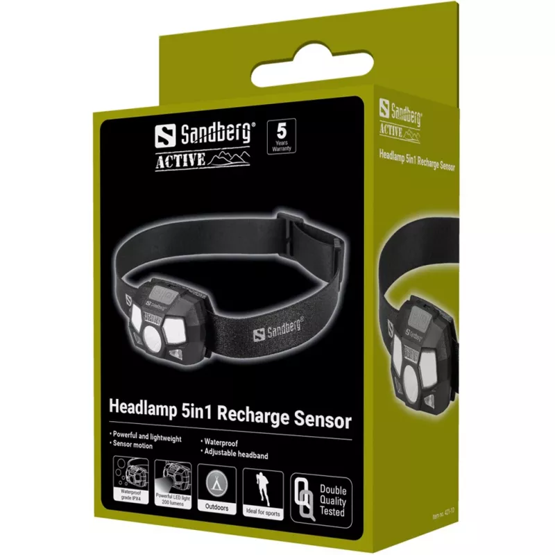 Headlamp Sandberg 5in1 Recharge Sensor LED 200 lm Black