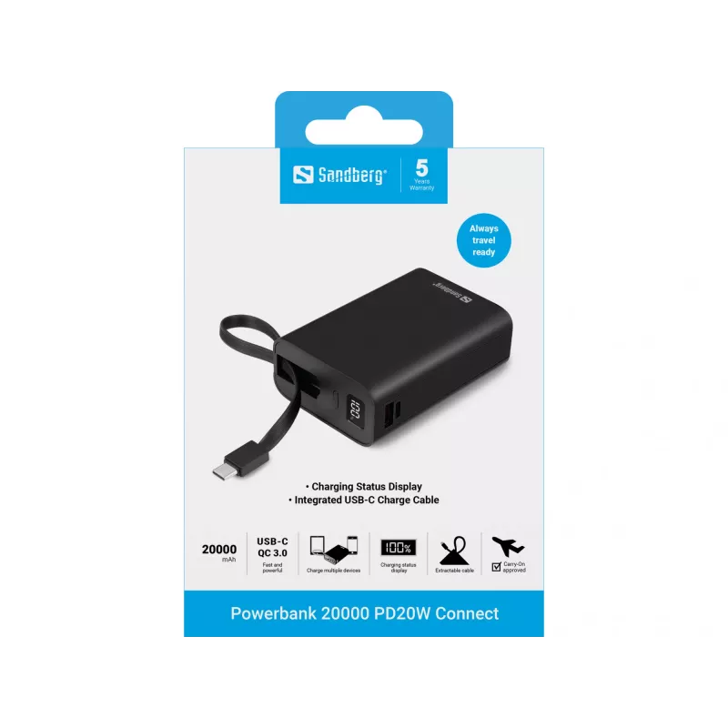 Portable Battery Sandberg Powerbank 20000 PD20W Connect, 20000 mAh