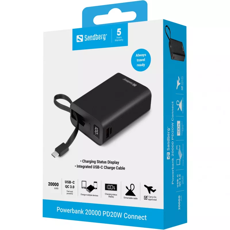 Portable Battery Sandberg Powerbank 20000 PD20W Connect, 20000 mAh