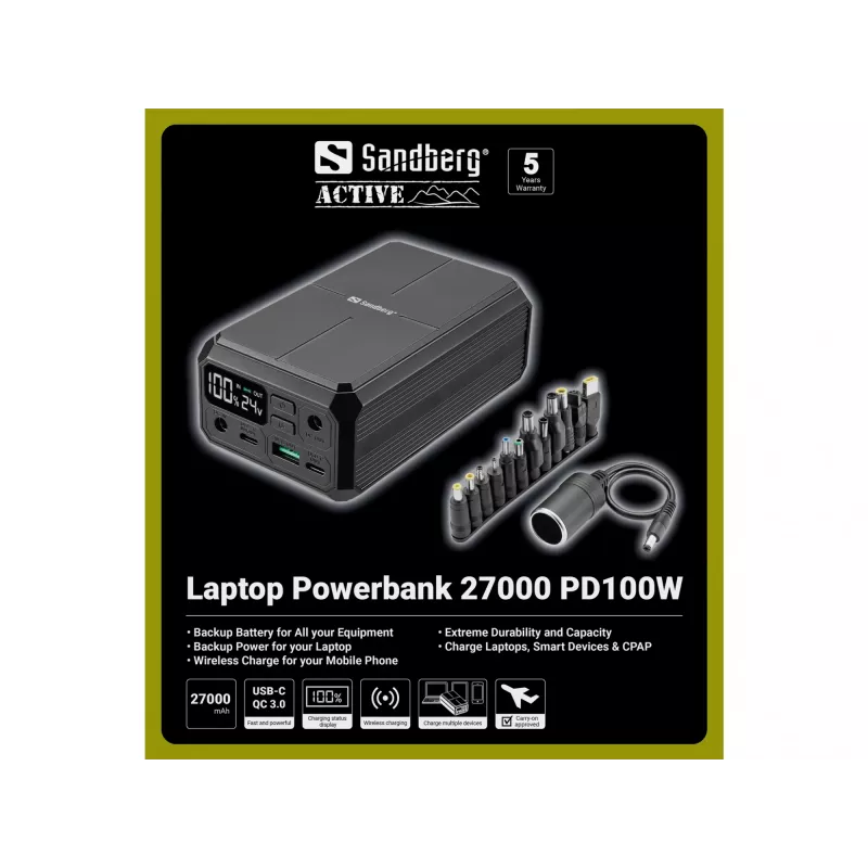 Portable Power Bank Sandberg Laptop Powerbank 27000 PD100W, 27000 mAh