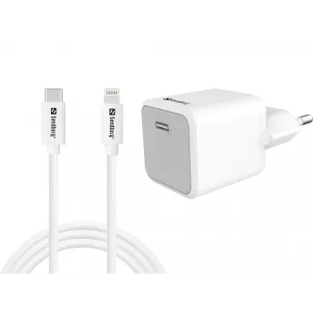 AC Charger Sandberg 20W USB-C +Lightning 1M Fast Charging White