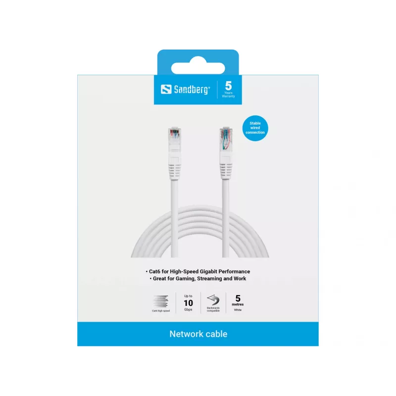 Network Cable Sandberg Network Cable UTP Cat6 RJ-45 5 m White