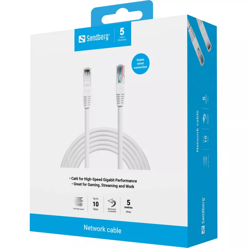 Network Cable Sandberg Network Cable UTP Cat6 RJ-45 5 m White