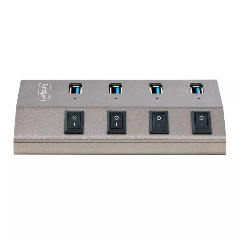 StarTech.com 4-Port Self-Powered USB-C Hub with Individual On/Off Switches, USB 3.0 5Gbps Expansion Hub w/Power Supply, Desktop/Laptop USB-C to USB-A Hub, USB Type C Hub w/BC 1.2
