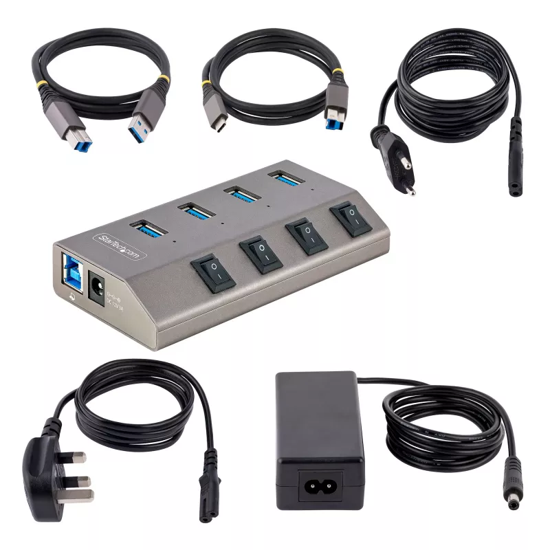 StarTech.com 4-Port Self-Powered USB-C Hub with Individual On/Off Switches, USB 3.0 5Gbps Expansion Hub w/Power Supply, Desktop/Laptop USB-C to USB-A Hub, USB Type C Hub w/BC 1.2