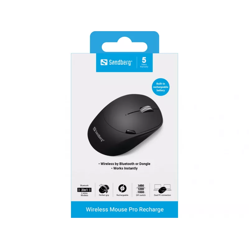 Mouse Sandberg Wireless Mouse Pro Recharge RF Wireless + Bluetooth