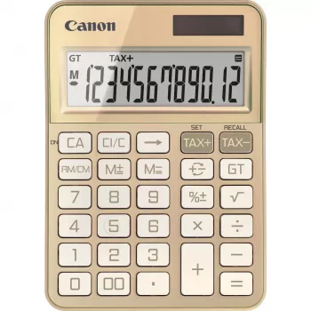 Desktop calculator Canon KS-125KB with 12-digit display, tax functions, battery/solar, gold