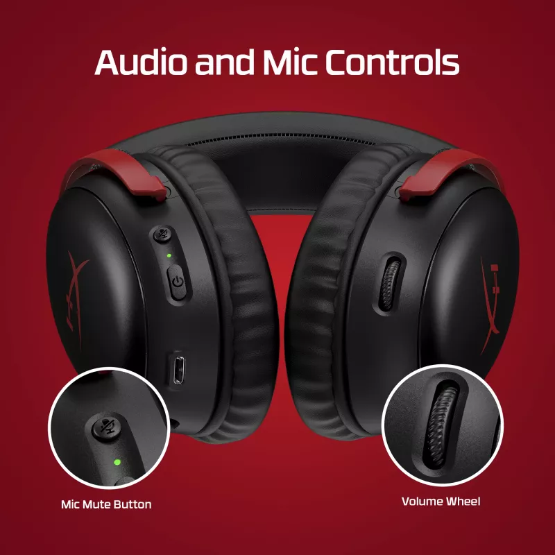 HyperX Cloud III Wireless - Gaming Headset, Black; Red, China, Circumaural, Closed, Active, 155 mm
