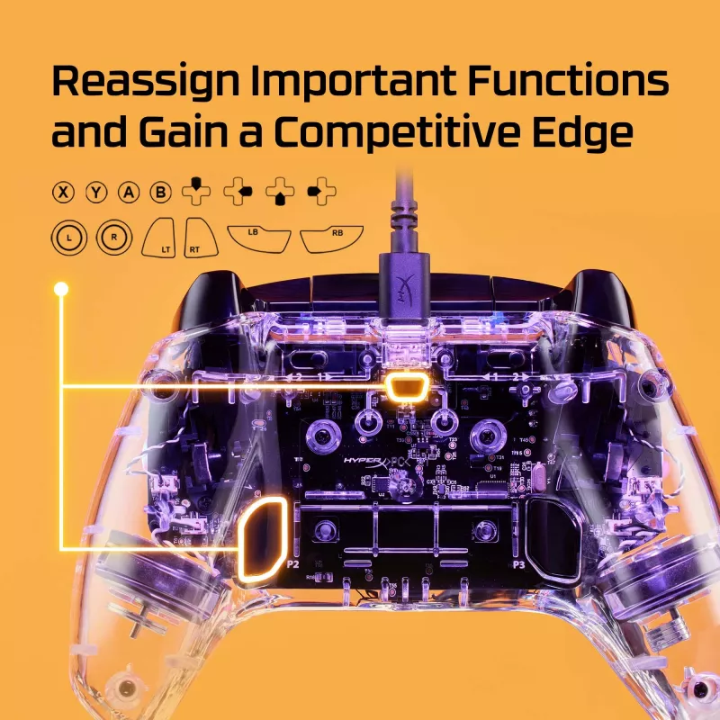 HyperX Clutch Gladiate - Wired Gaming RGB Controller - Xbox, Gamepad, Xbox One, Xbox Series X, Wired, USB, USB Type-A, USB Type-C, Transparent