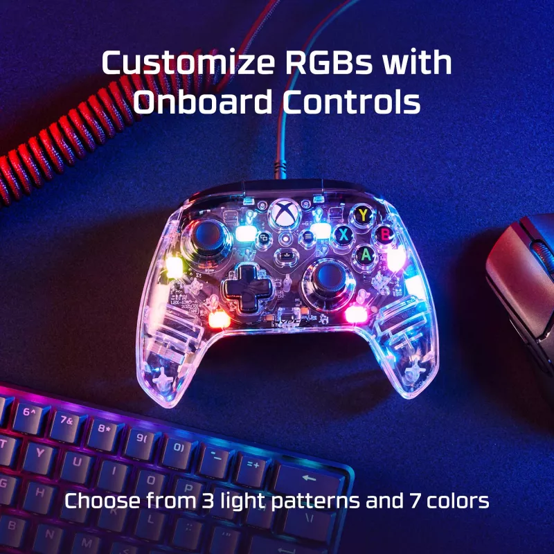 HyperX Clutch Gladiate - Wired Gaming RGB Controller - Xbox, Gamepad, Xbox One, Xbox Series X, Wired, USB, USB Type-A, USB Type-C, Transparent