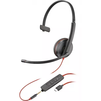 HP Poly Blackwire C3215 Monaural Headset +Carry Case (Bulk), Wired, Office/Call center, 87 g, Headset, Black