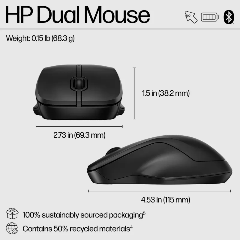 Mouse HP 255 Dual Wireless Mouse RF Wireless + Bluetooth
