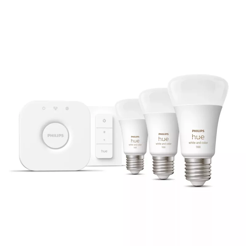 Smart lighting kit Philips Hue White and Colour Ambience Starter kit – 3× E27 11W bulbs, Bluetooth/Zigbee, dimmer