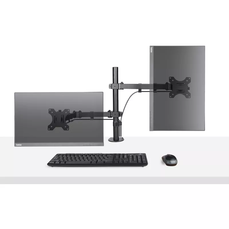 StarTech.com Monitor Arm with VESA Laptop Tray, For a Laptop (4.5kg/9.9lb) and a Single Display up to 32 inch (8kg/17.6lb), Black, Vented Tray, Adjustable Laptop Arm Mount, C-clamp/Grommet Mount