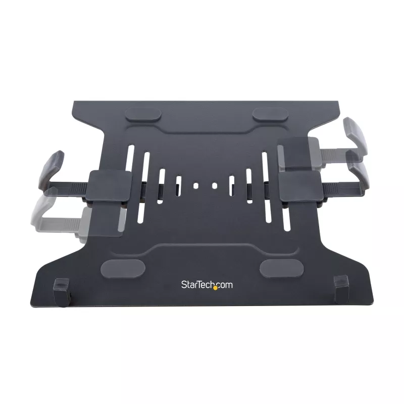 StarTech.com Monitor Arm with VESA Laptop Tray, For a Laptop (4.5kg/9.9lb) and a Single Display up to 32 inch (8kg/17.6lb), Black, Vented Tray, Adjustable Laptop Arm Mount, C-clamp/Grommet Mount