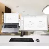 StarTech.com Monitor Arm with VESA Laptop Tray, For a Laptop (4.5kg/9.9lb) and a Single Display up to 32 inch (8kg/17.6lb), Black, Vented Tray, Adjustable Laptop Arm Mount, C-clamp/Grommet Mount