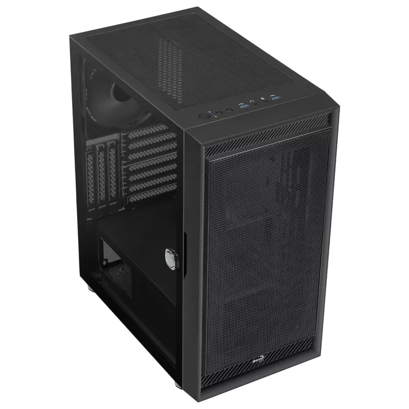 Aerocool Graphite v1 Mid Tower Case, Tempered Glass Side Panel, Black