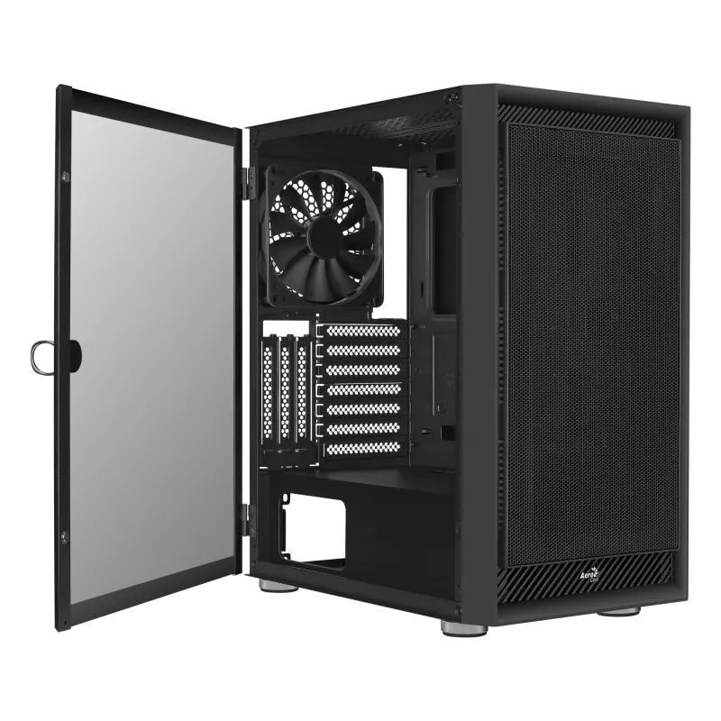 Aerocool Graphite v1 Mid Tower Case, Tempered Glass Side Panel, Black