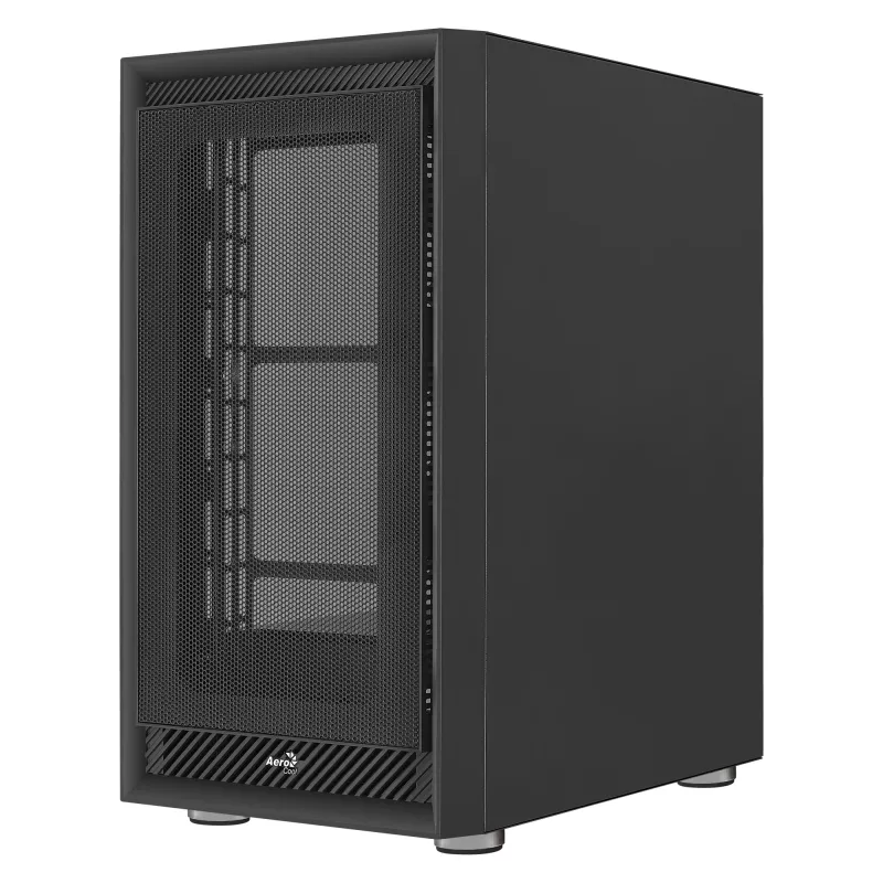 Aerocool Graphite v1 Mid Tower Case, Tempered Glass Side Panel, Black
