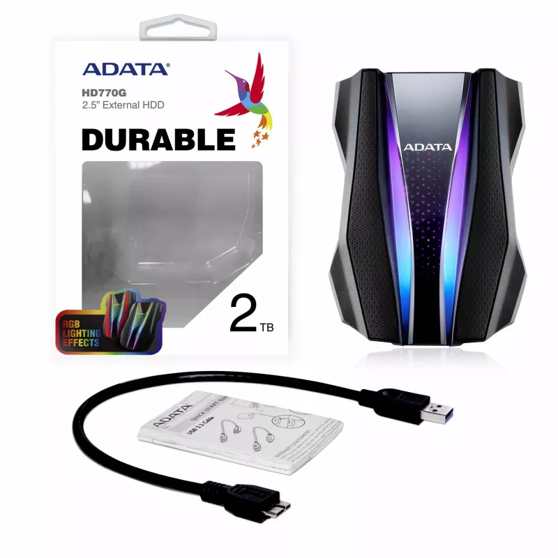 External Hard Drive ADATA HD770G 2TB 2.5 inch USB 3.2 Gen 1 Black, shock-resistant, bus-powered