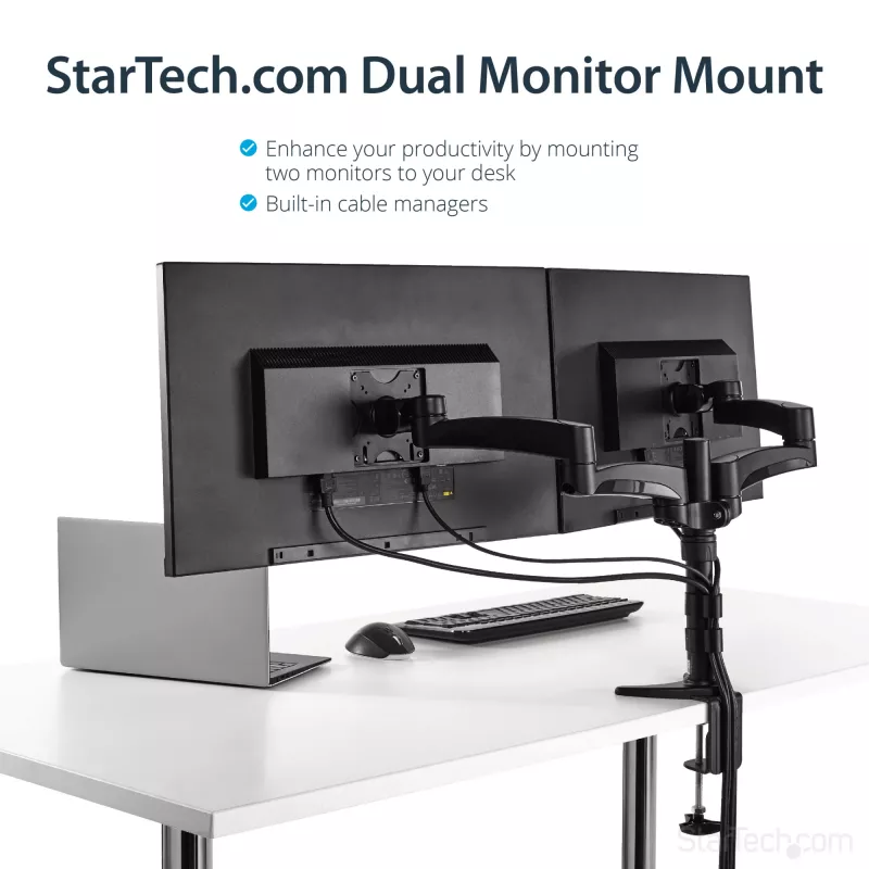 StarTech.com Desk-Mount Dual Monitor Arm - Articulating, Clamp, 13.6 kg, 30.5 cm (12 inch), 61 cm (24 inch), 100 x 100 mm, Black