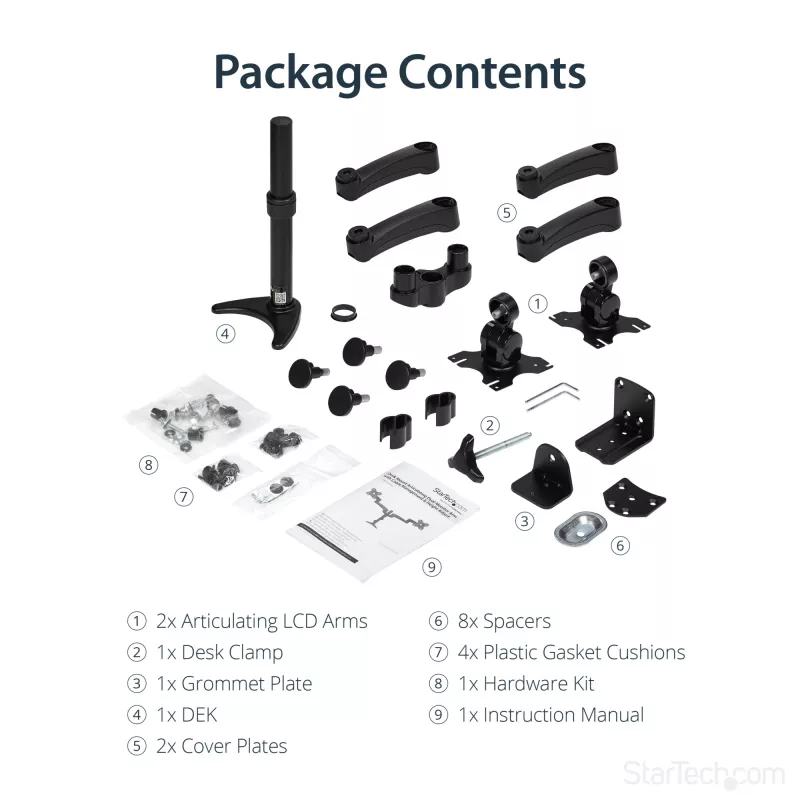 StarTech.com Desk-Mount Dual Monitor Arm - Articulating, Clamp, 13.6 kg, 30.5 cm (12 inch), 61 cm (24 inch), 100 x 100 mm, Black