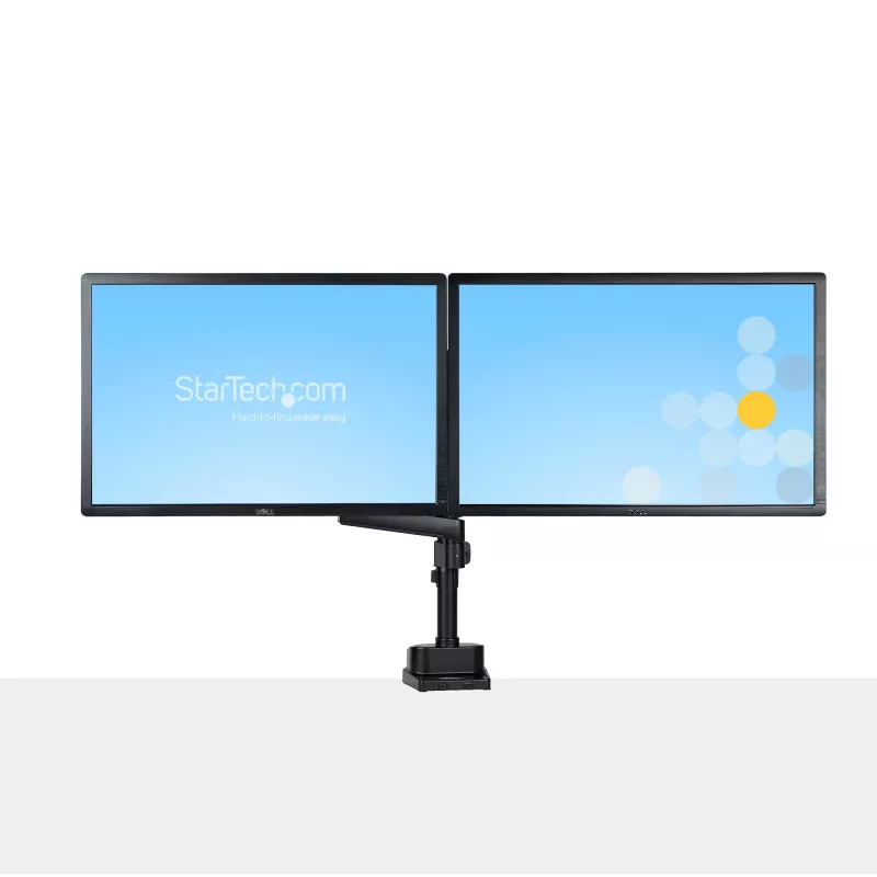 StarTech.com Desk Mount Dual Monitor Arm, Full Motion Monitor Mount for 2x VESA Displays up to 32 inch (17.6lb/8kg), Height Adjustable, Clamp/Grommet Mount, Mechanical Spring