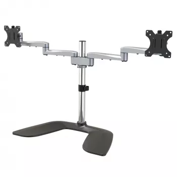 StarTech.com Dual Monitor Stand - Ergonomic Desktop Monitor Stand for up to 32 inch VESA Displays - Free-Standing Articulating Universal Computer Monitor Mount - Adjustable Height - Silver