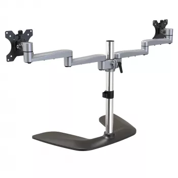 StarTech.com Dual Monitor Stand - Ergonomic Desktop Monitor Stand for up to 32 inch VESA Displays - Free-Standing Articulating Universal Computer Monitor Mount - Adjustable Height - Silver