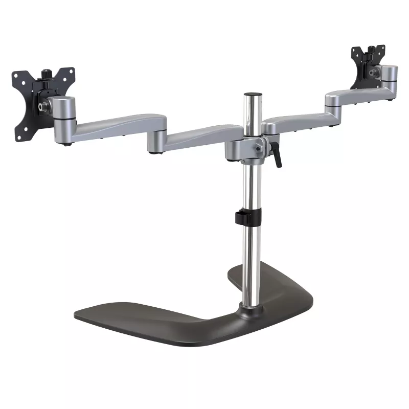 StarTech.com Dual Monitor Stand - Ergonomic Desktop Monitor Stand for up to 32 inch VESA Displays - Free-Standing Articulating Universal Computer Monitor Mount - Adjustable Height - Silver