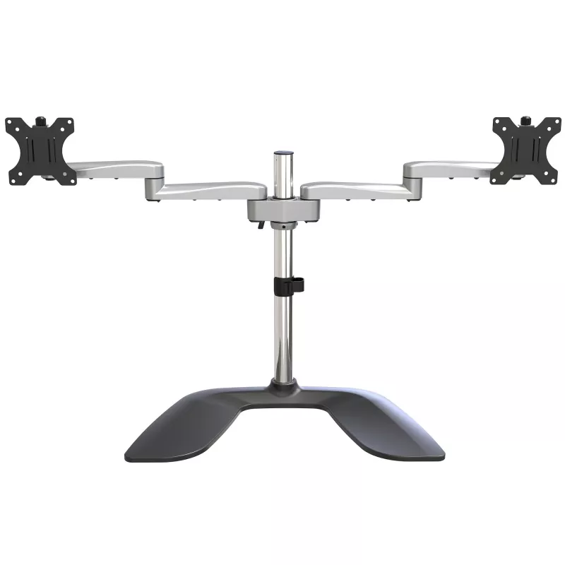 StarTech.com Dual Monitor Stand - Ergonomic Desktop Monitor Stand for up to 32 inch VESA Displays - Free-Standing Articulating Universal Computer Monitor Mount - Adjustable Height - Silver