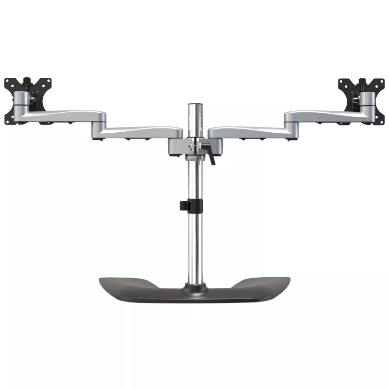 StarTech.com Dual Monitor Stand - Ergonomic Desktop Monitor Stand for up to 32 inch VESA Displays - Free-Standing Articulating Universal Computer Monitor Mount - Adjustable Height - Silver