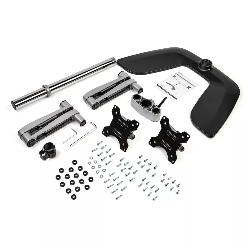 StarTech.com Dual Monitor Stand - Ergonomic Desktop Monitor Stand for up to 32 inch VESA Displays - Free-Standing Articulating Universal Computer Monitor Mount - Adjustable Height - Silver
