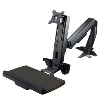 StarTech.com Sit Stand Monitor Arm - Desk Mount Adjustable Sit-Stand Workstation Arm for Single 34 inch VESA Mount Display - Ergonomic Articulating Standing Desk Converter with Keyboard Tray