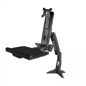 StarTech.com Sit Stand Monitor Arm - Desk Mount Adjustable Sit-Stand Workstation Arm for Single 34 inch VESA Mount Display - Ergonomic Articulating Standing Desk Converter with Keyboard Tray